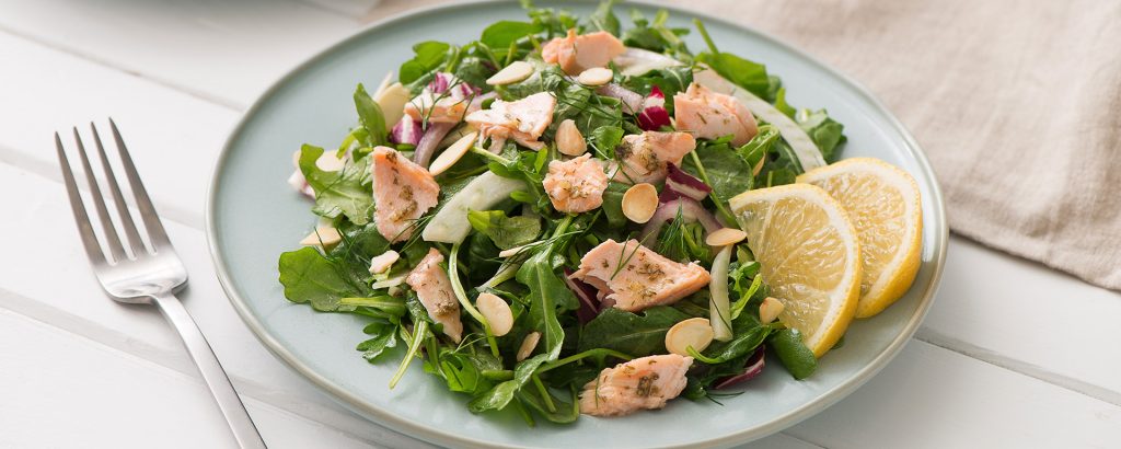 Photo of - Hot Salmon Salad with Lemon Dill and Citrus Vinaigrette